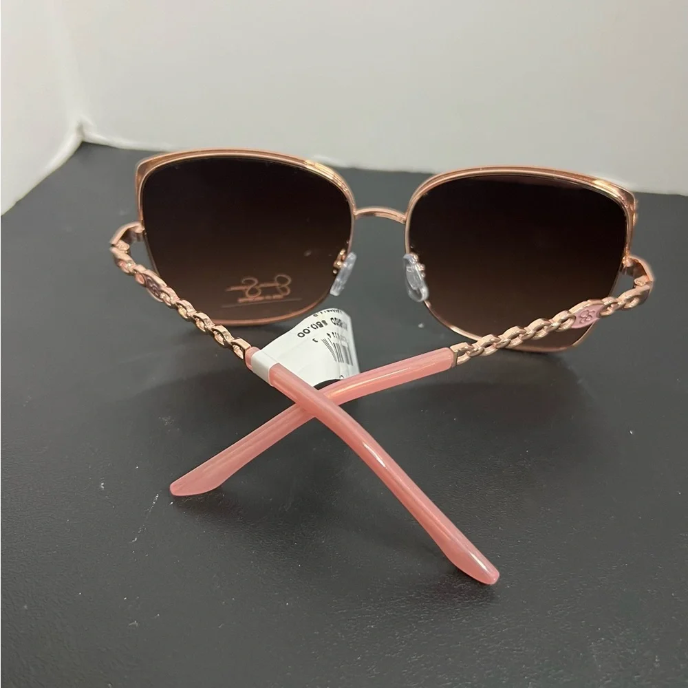 Jessica Simpson Metal Chain UV Protective Square Sunglasses Pink Gold Nude